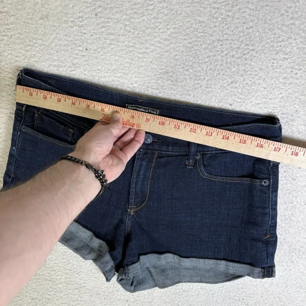Abercrombie Fitch Denim Jean Shorts Womens 30 34” Waist Blue Dark Wash Cuffed